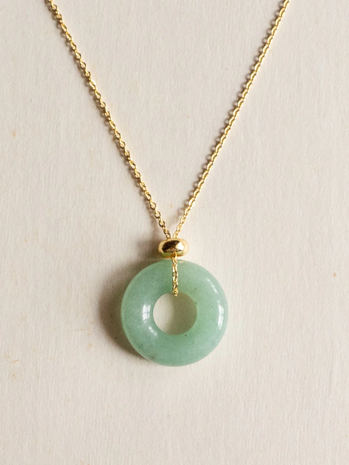Donut Stone Necklace, Gold - Green Aventurine
