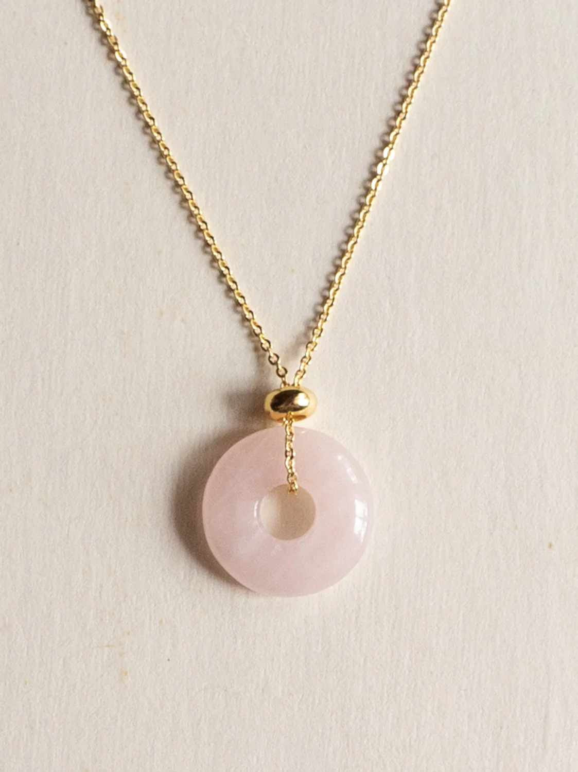 Donut Stone Necklace, Gold - Rose Quartz