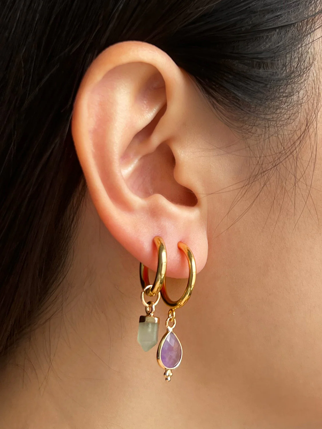 Elemental Petite Hoops - Green Aventurine - Image 2