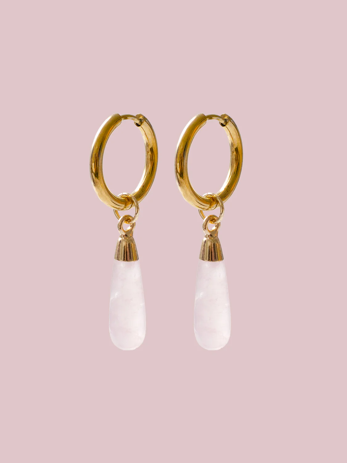 Flow Stone Hoops - Rose Quartz