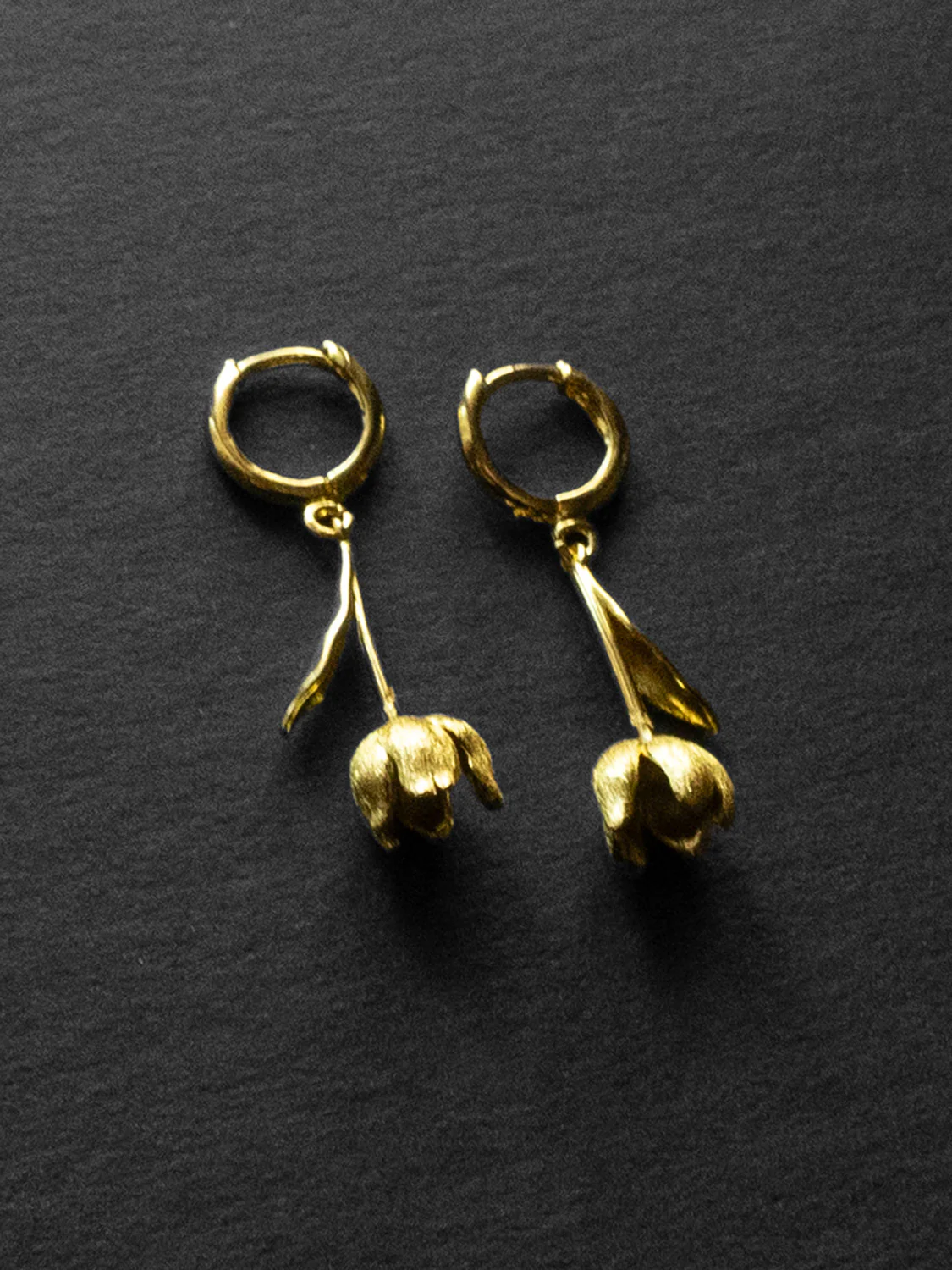 Flower Dangle Huggies - Gold - Image 2
