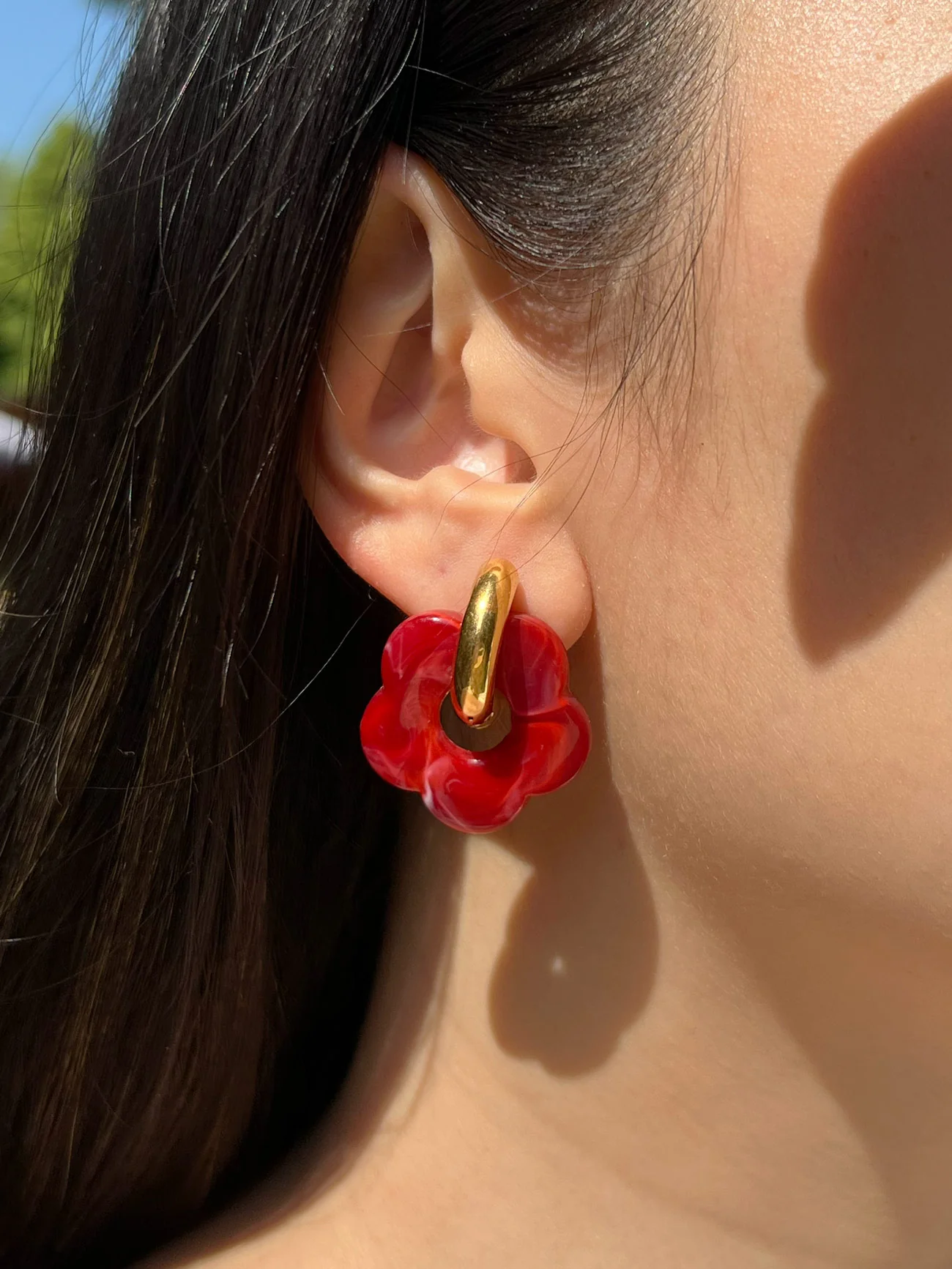 Flower Donut Hoops - Marbled Red