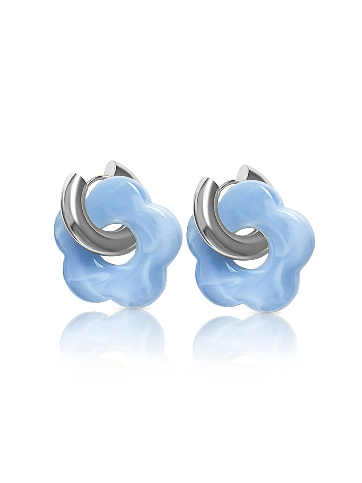 Flower Donut Hoops, Silver - Blue
