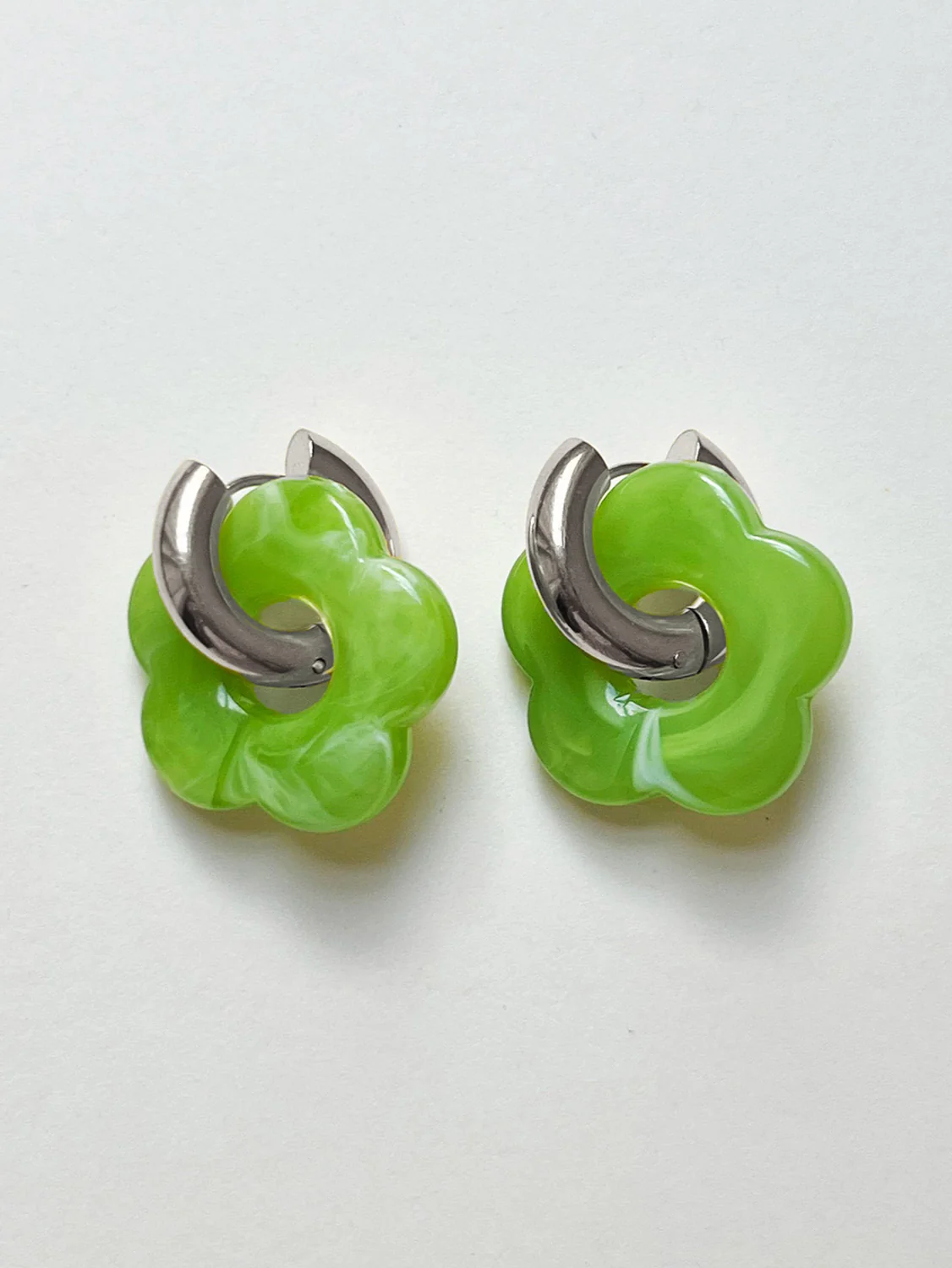 Flower Donut Hoops, Silver - Green