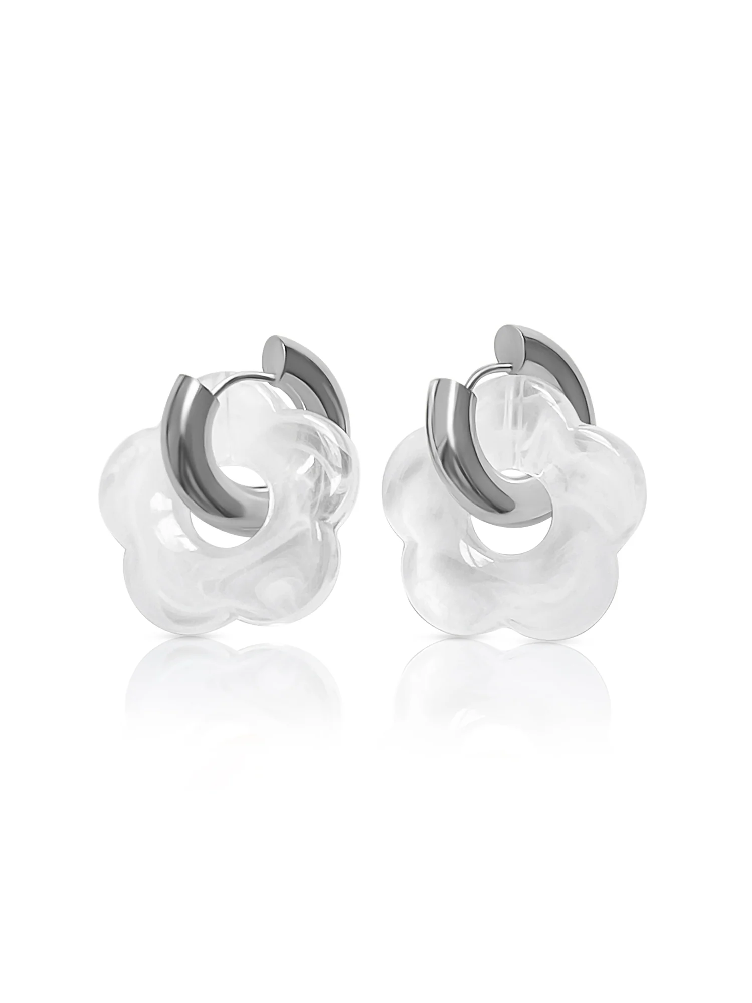Flower Donut Hoops, Silver - White