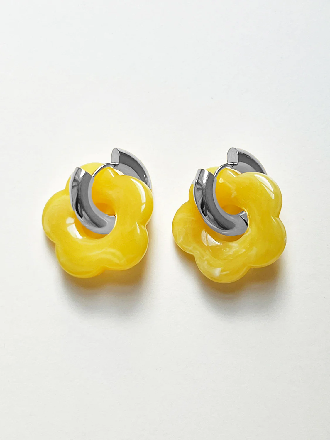 Flower Donut Hoops, Silver - Yellow