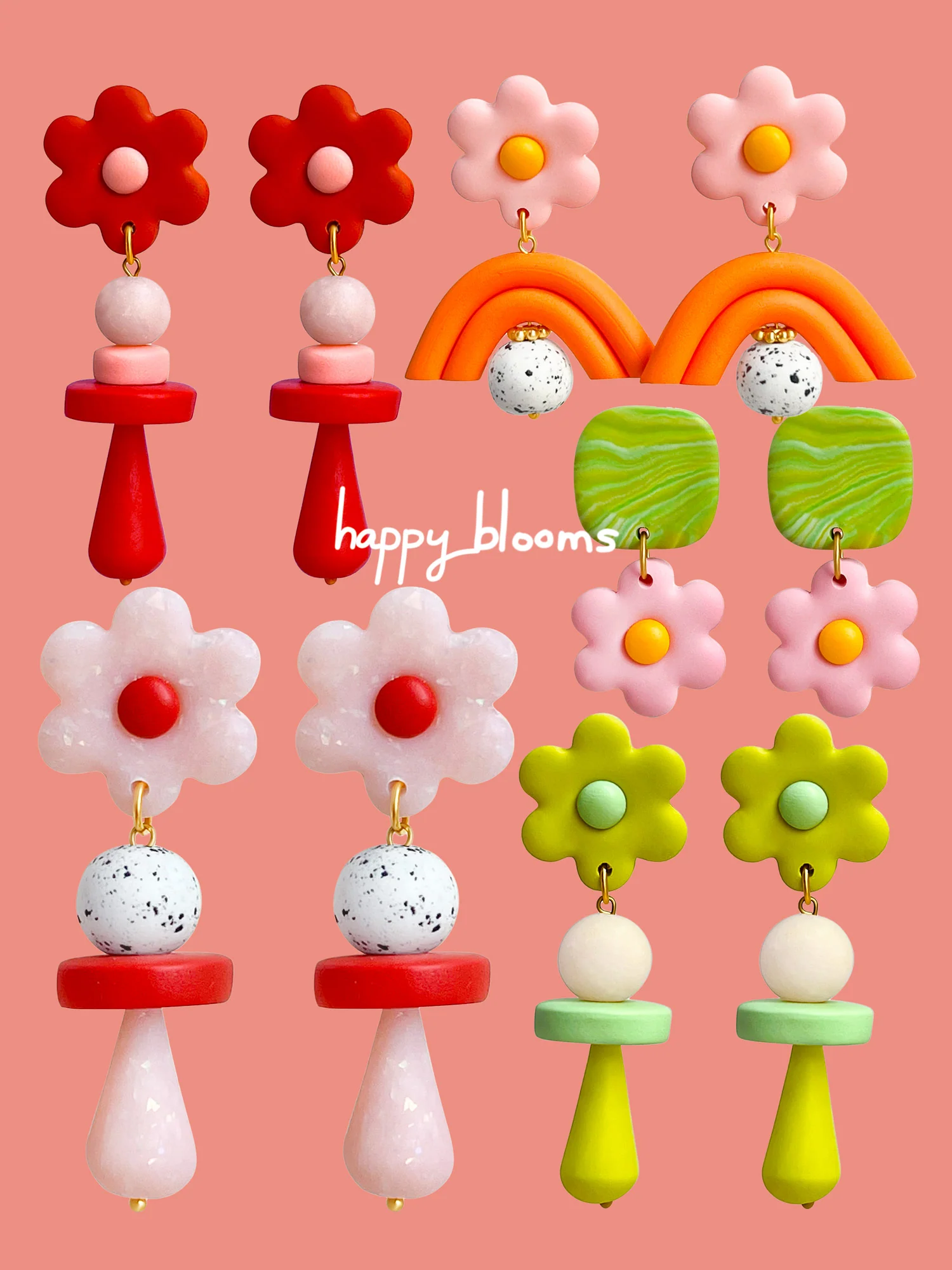 Geometric Earrings with Long Arch - White Speckles - Image 4