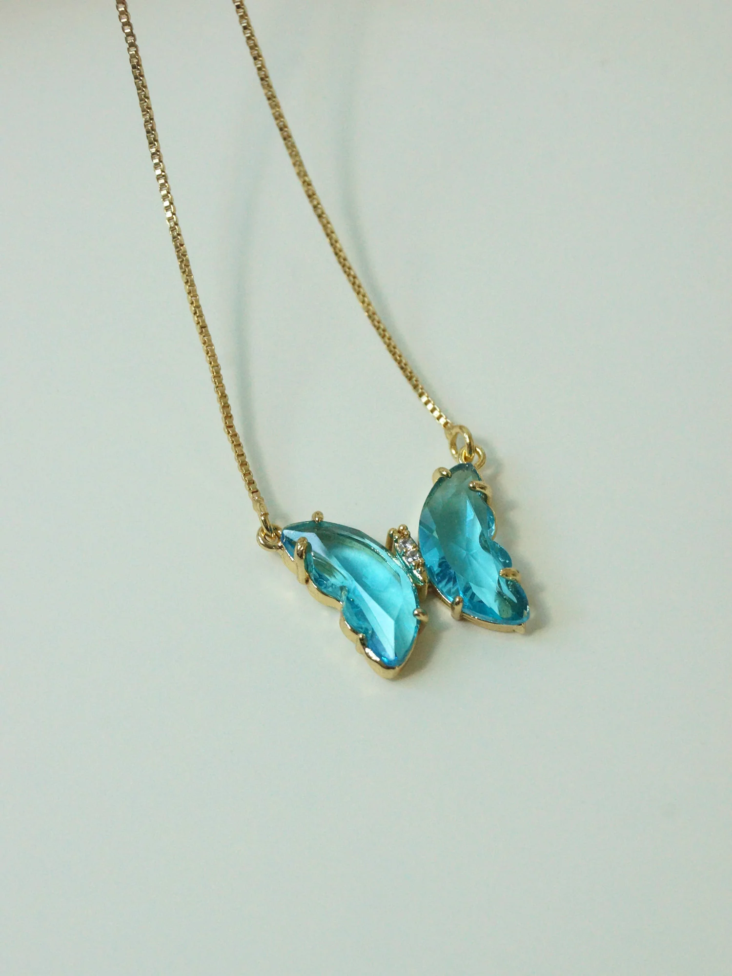 Crystal Butterfly Necklace - Aqua