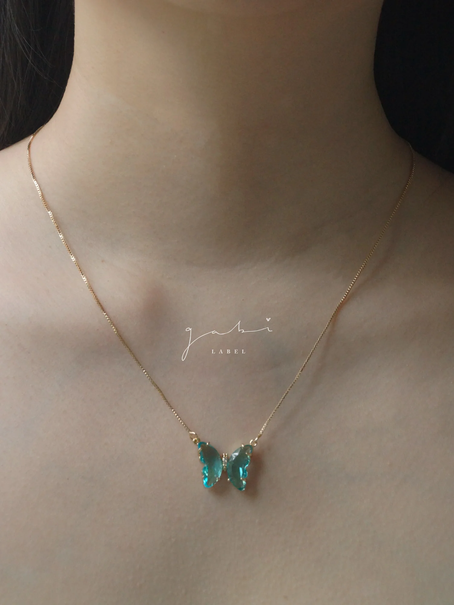 Crystal Butterfly Necklace - Aqua - Image 2