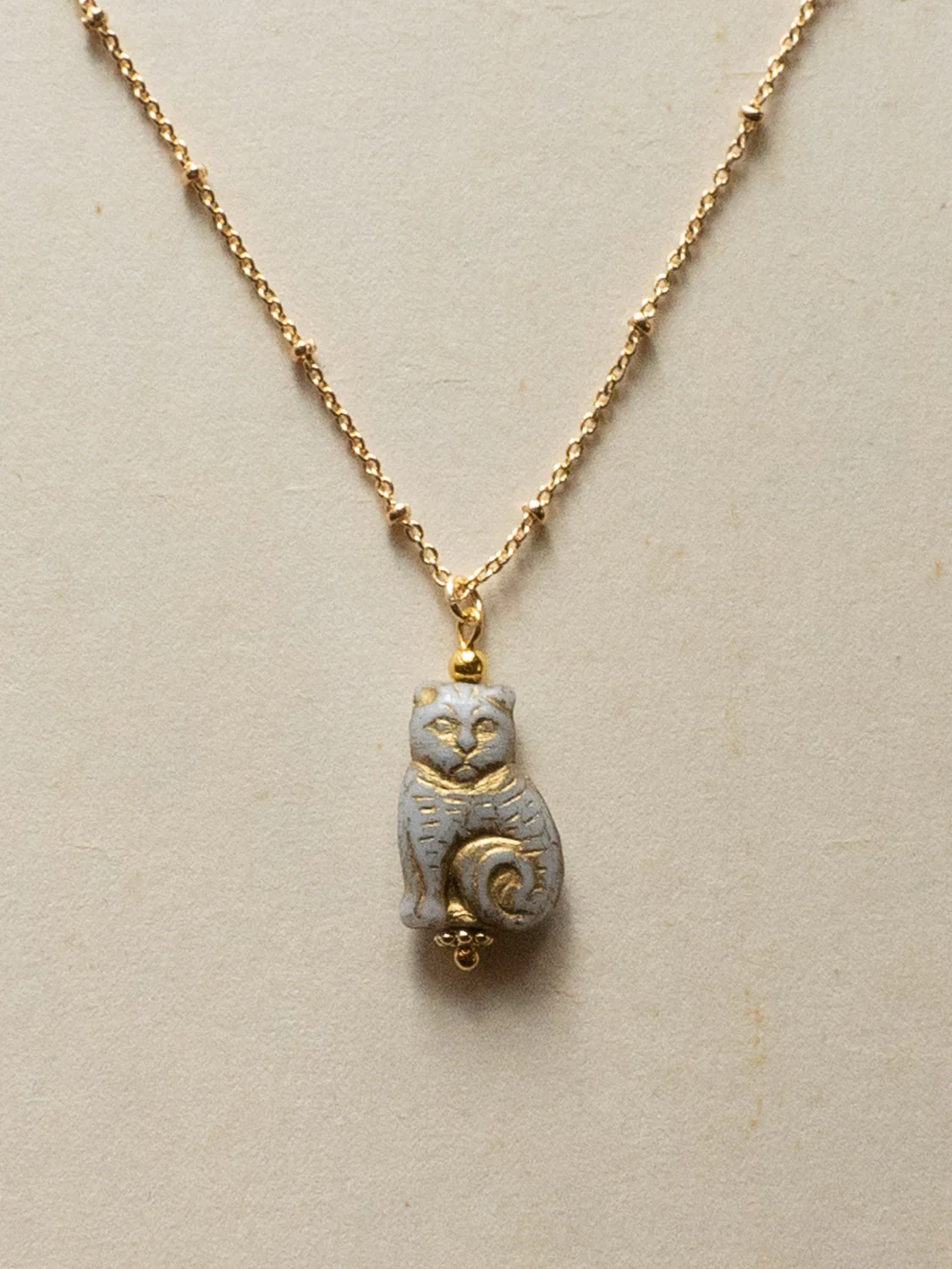 Glass Carved Cat Form Necklace - Grey