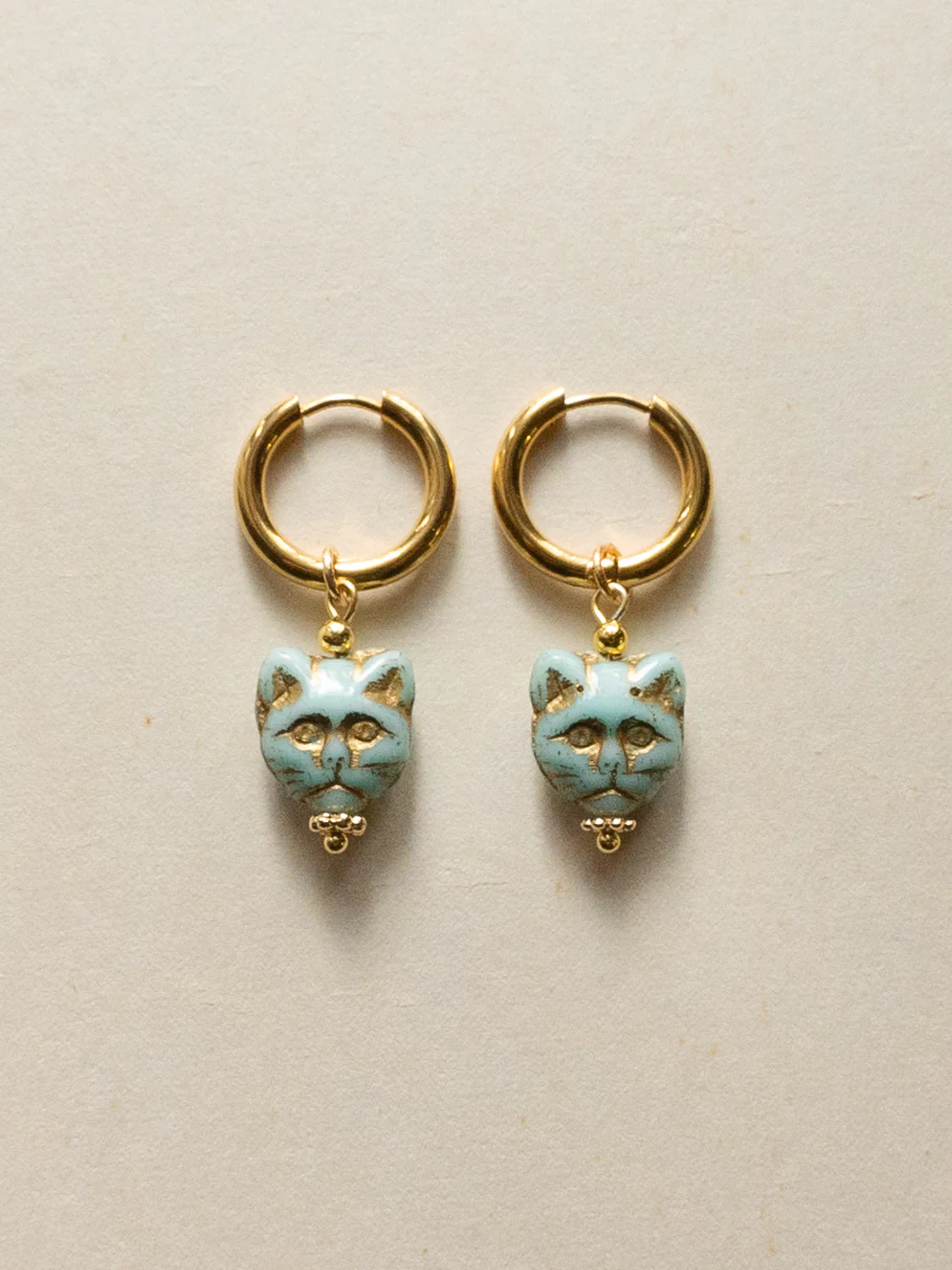 Glass Carved Cat Hoops - Light Blue