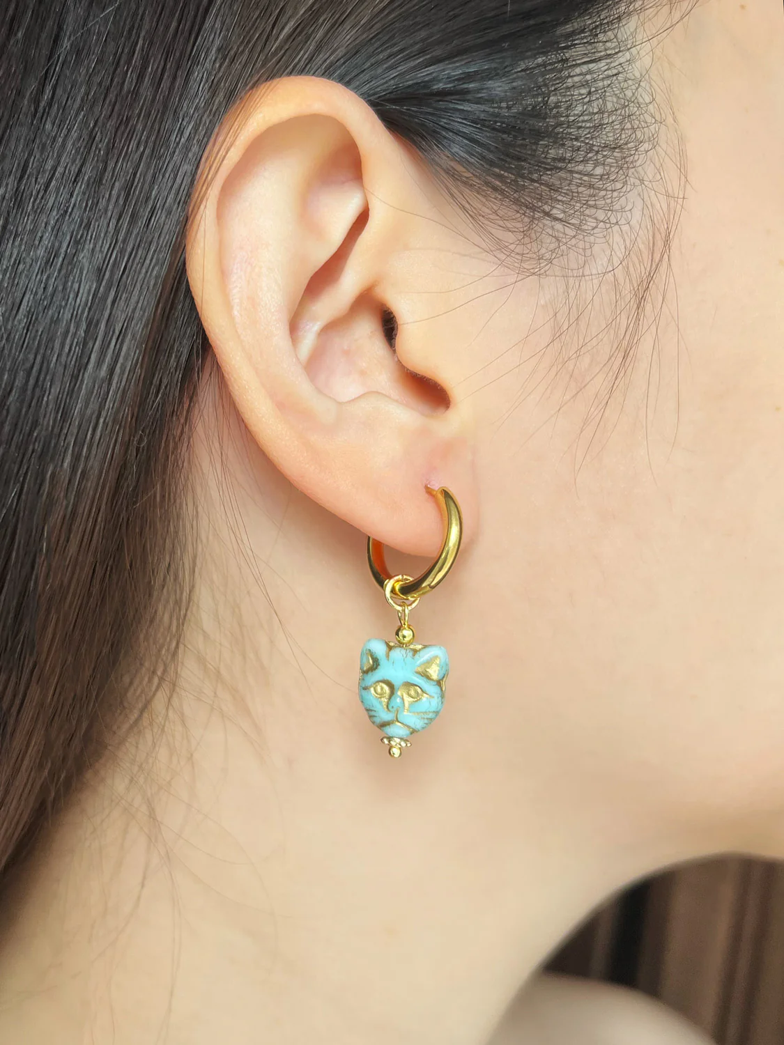 Glass Carved Cat Hoops - Light Blue - Image 3