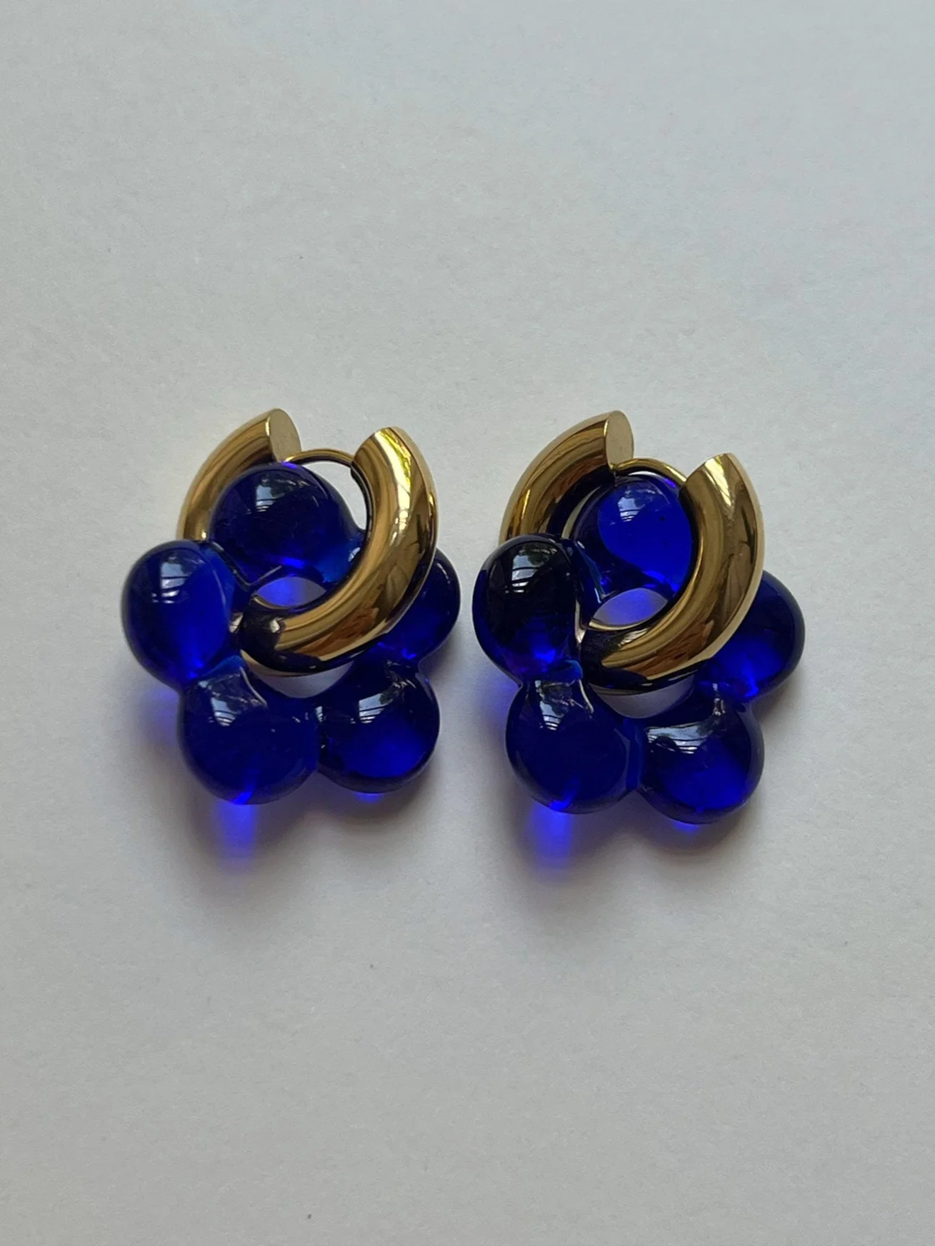 Glass Flower Donut Hoops - Cobalt Blue