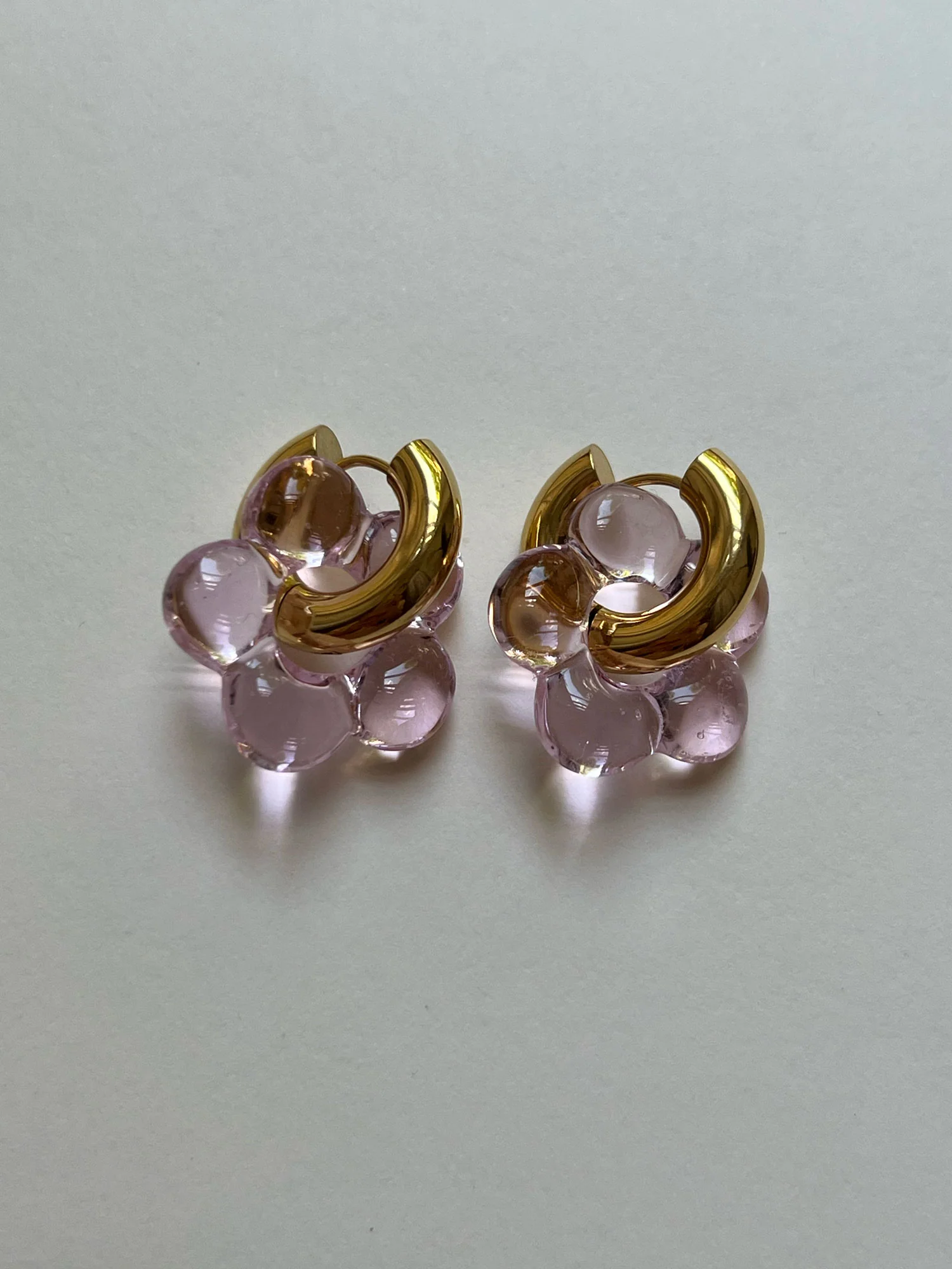 Glass Flower Donut Hoops - Light Pink