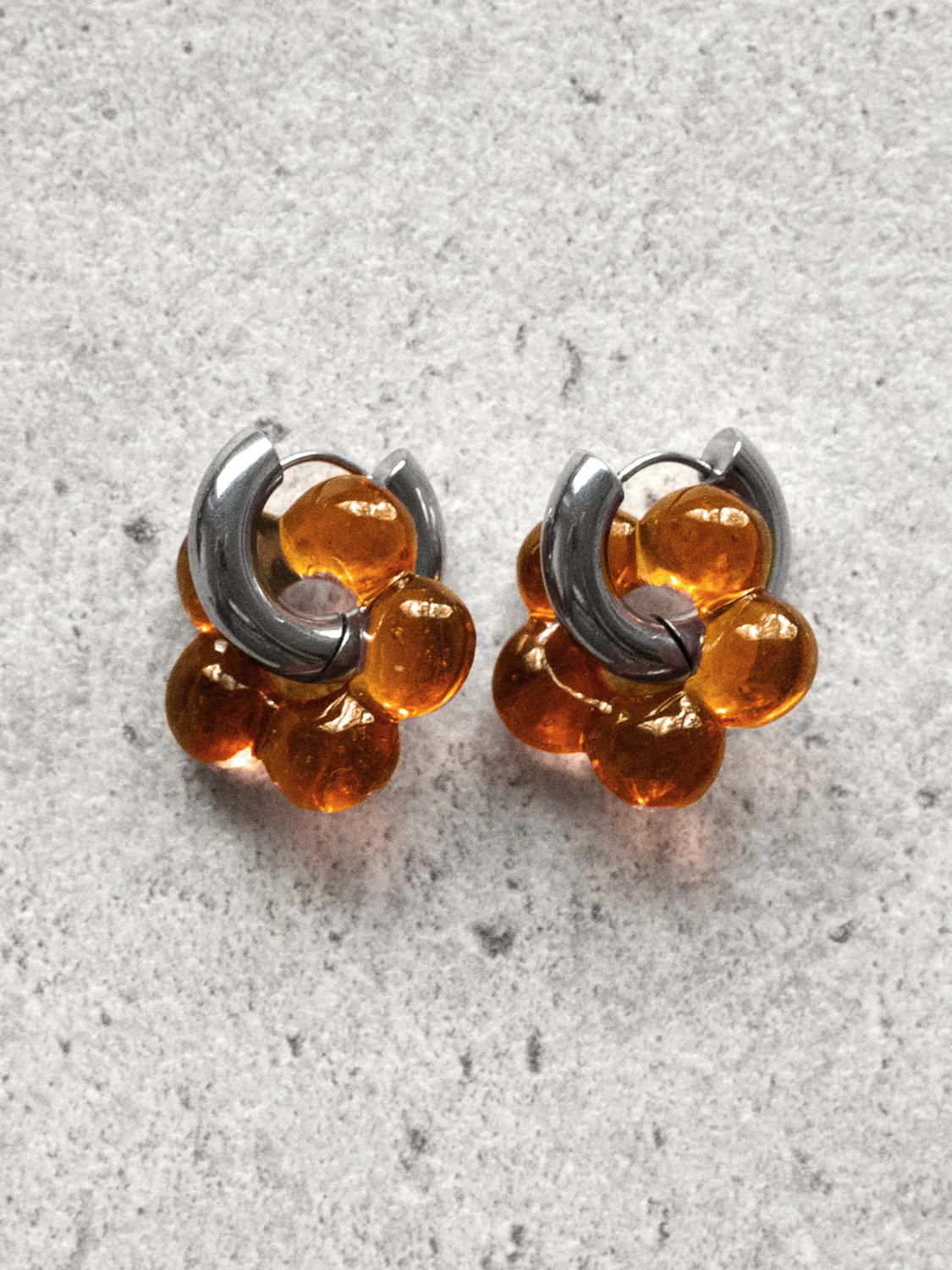 Glass Flower Donut Hoops, Silver - Brown