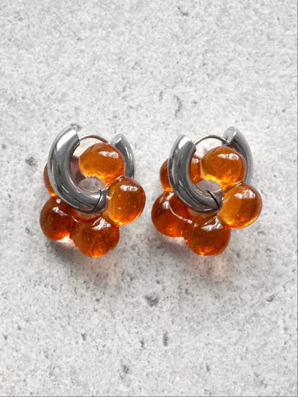 Glass Flower Donut Hoops, Silver - Orange