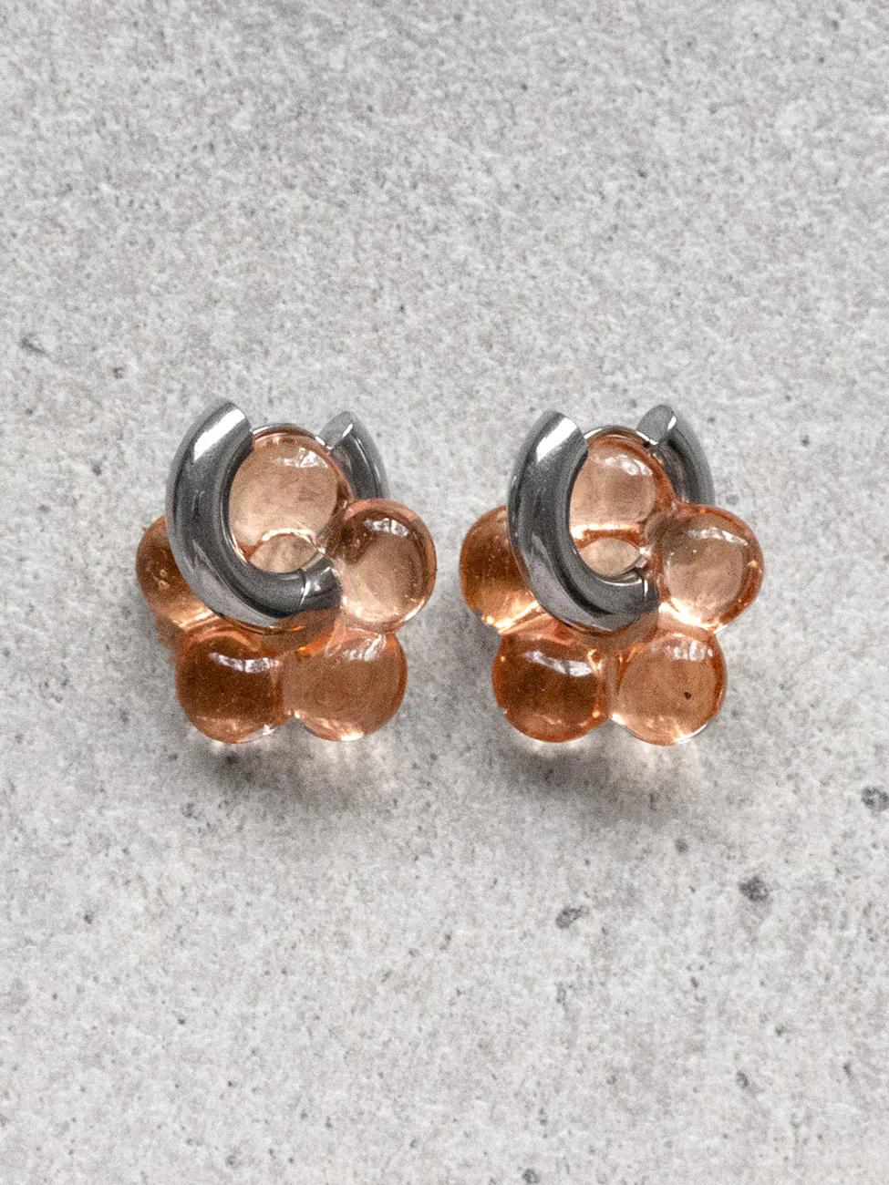 Glass Flower Donut Hoops, Silver - Peach