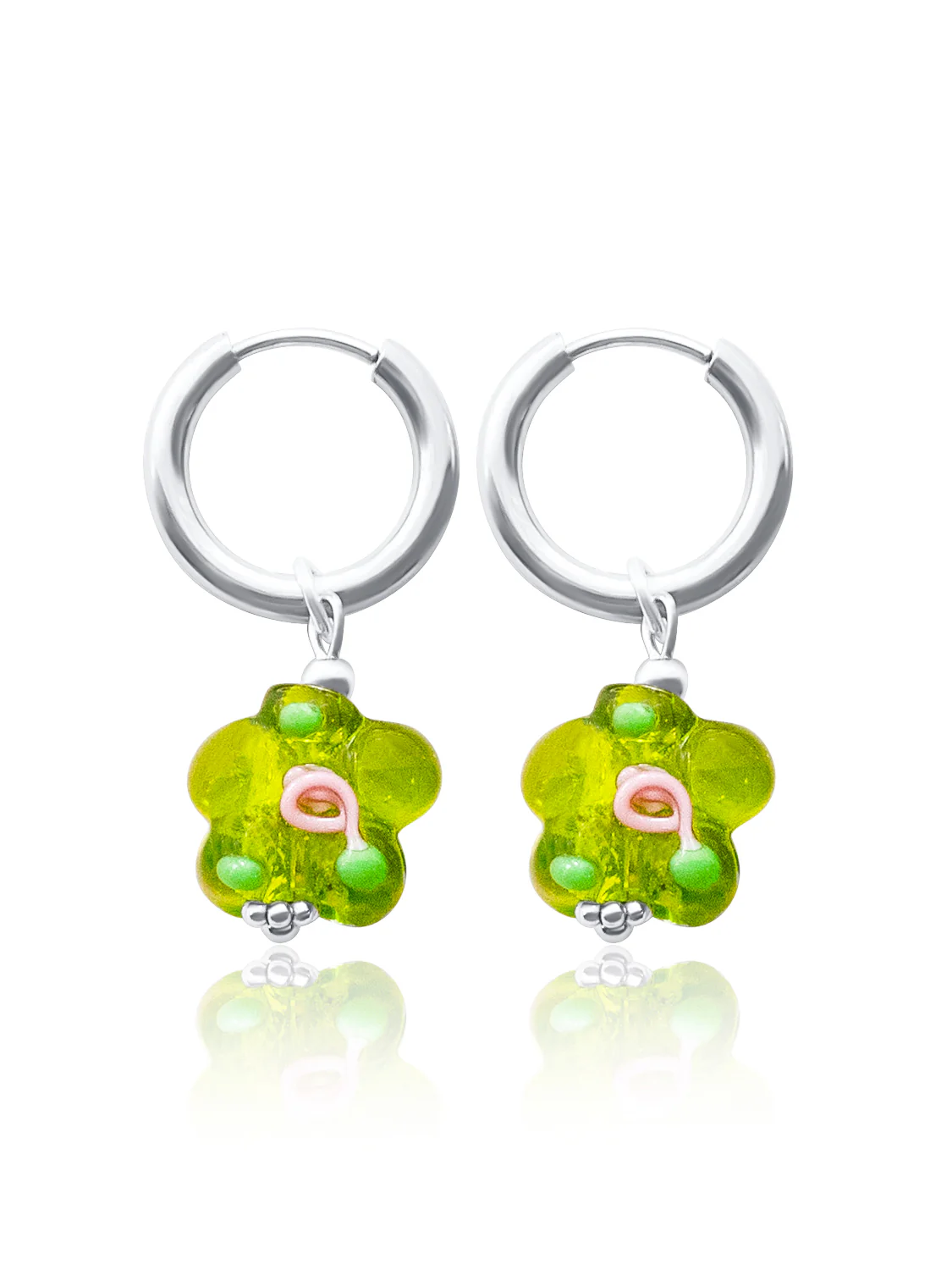 Glass Flower Hoops - Apple Green, Silver