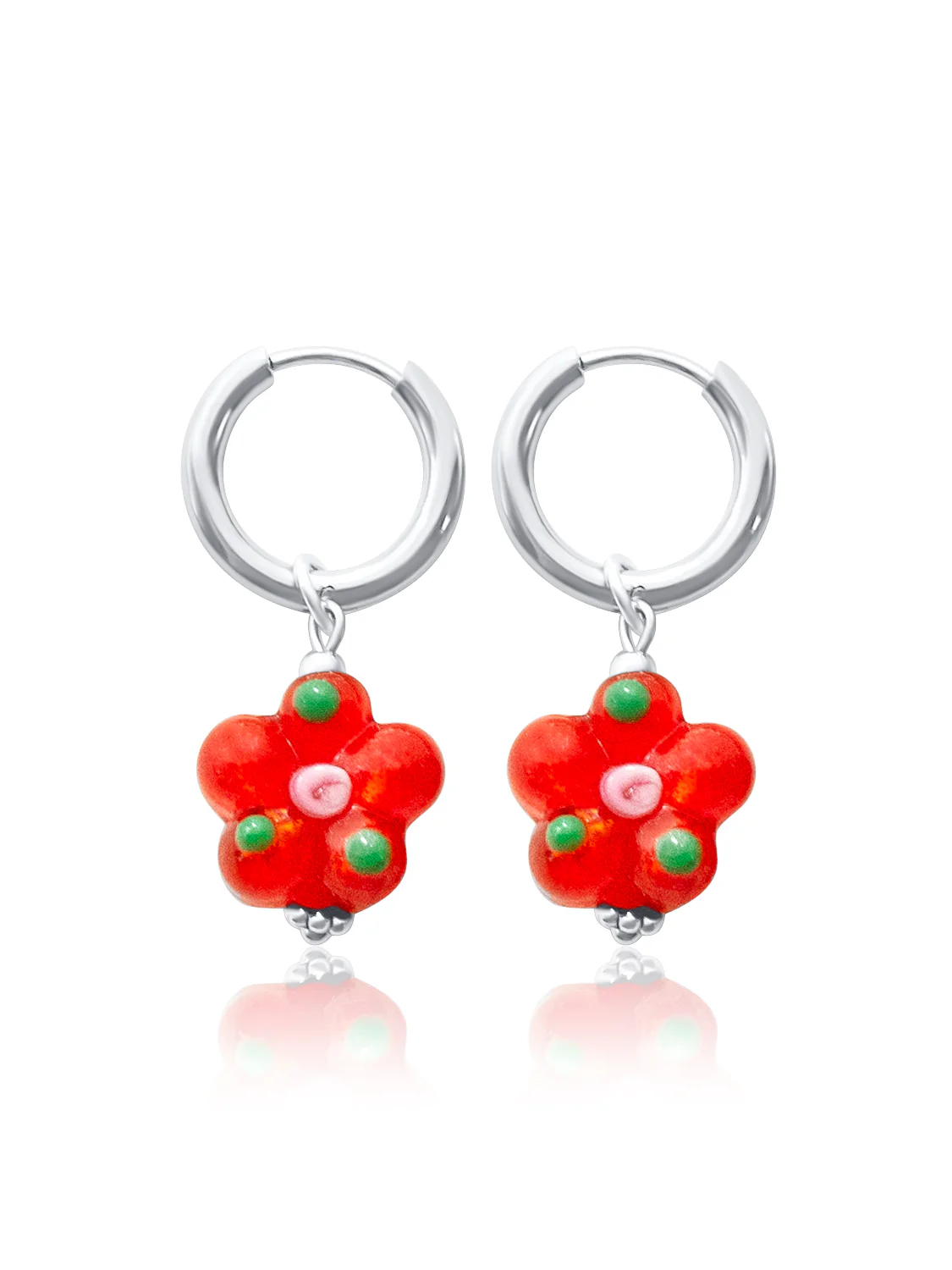 Glass Flower Hoops - Carrot Orange, Silver
