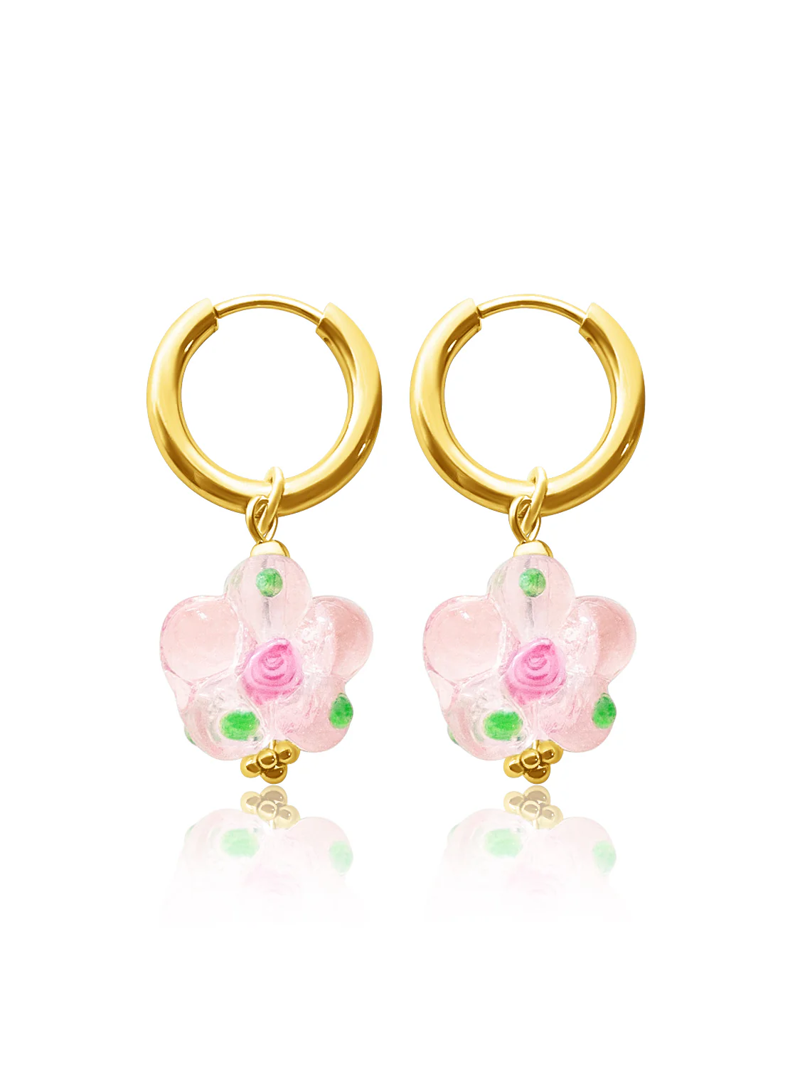 Glass Flower Hoops - Sweet Pink, Gold