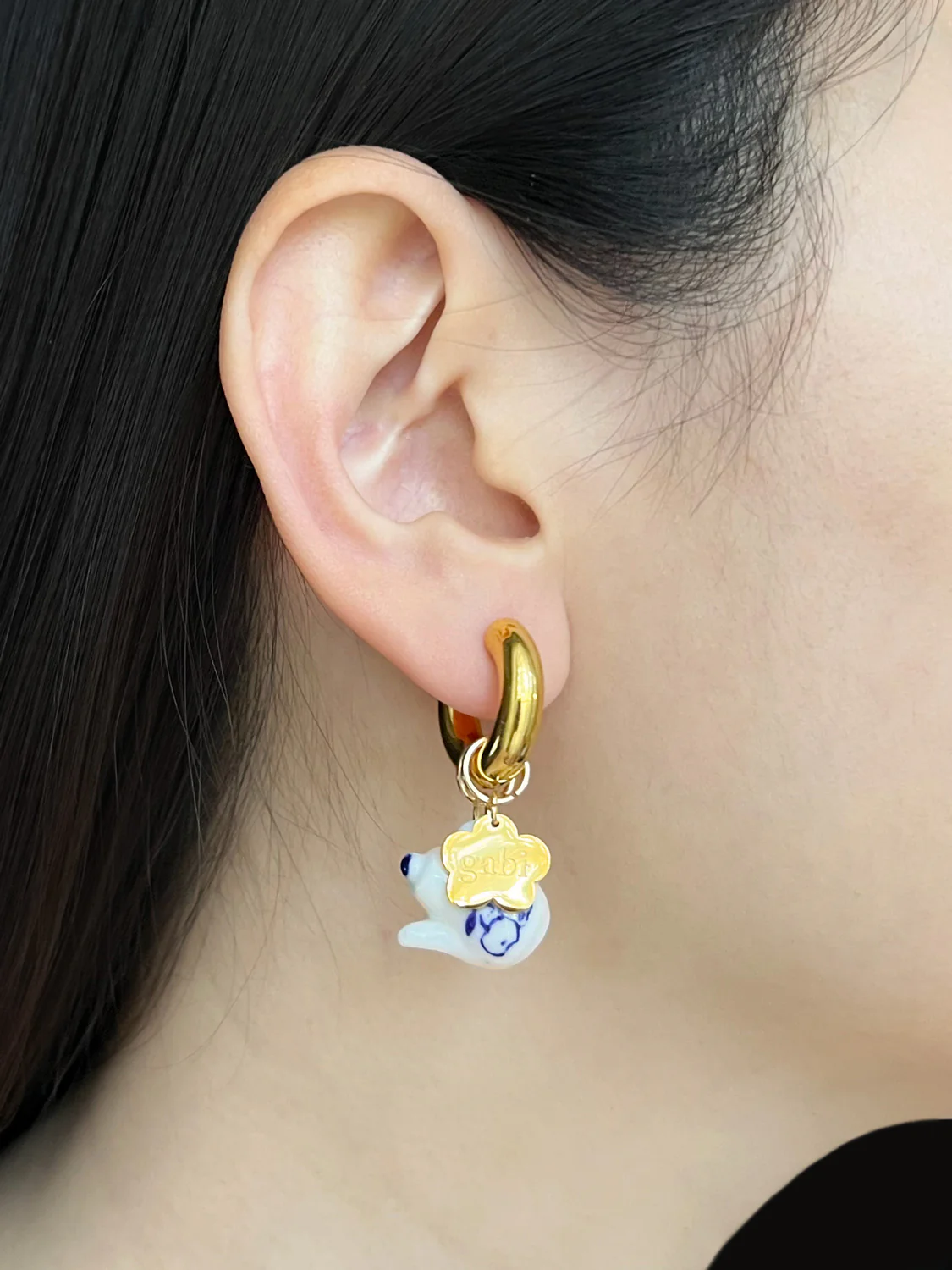Gold Chunky Hoops - Ceramic Teapot, Gabi Flower - Image 3