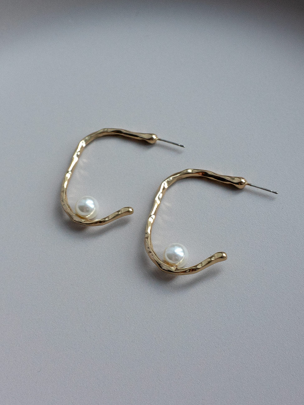 Gold Open Hoops with Pearls