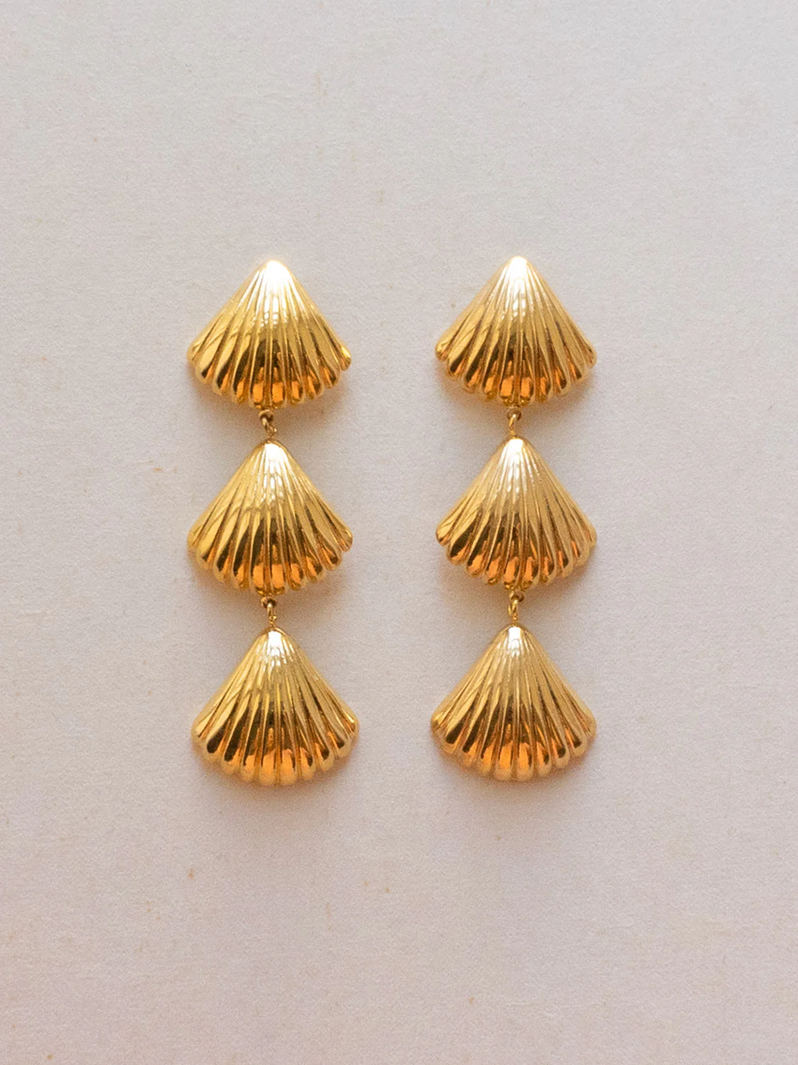 Gold Triple Shell Earrings