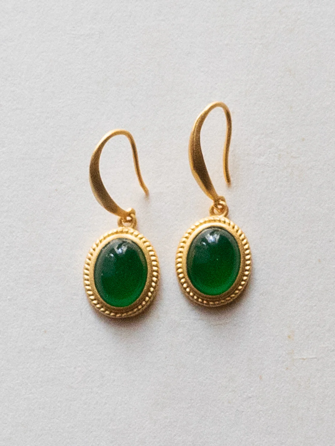 Green Jade Oval Pendant Earrings