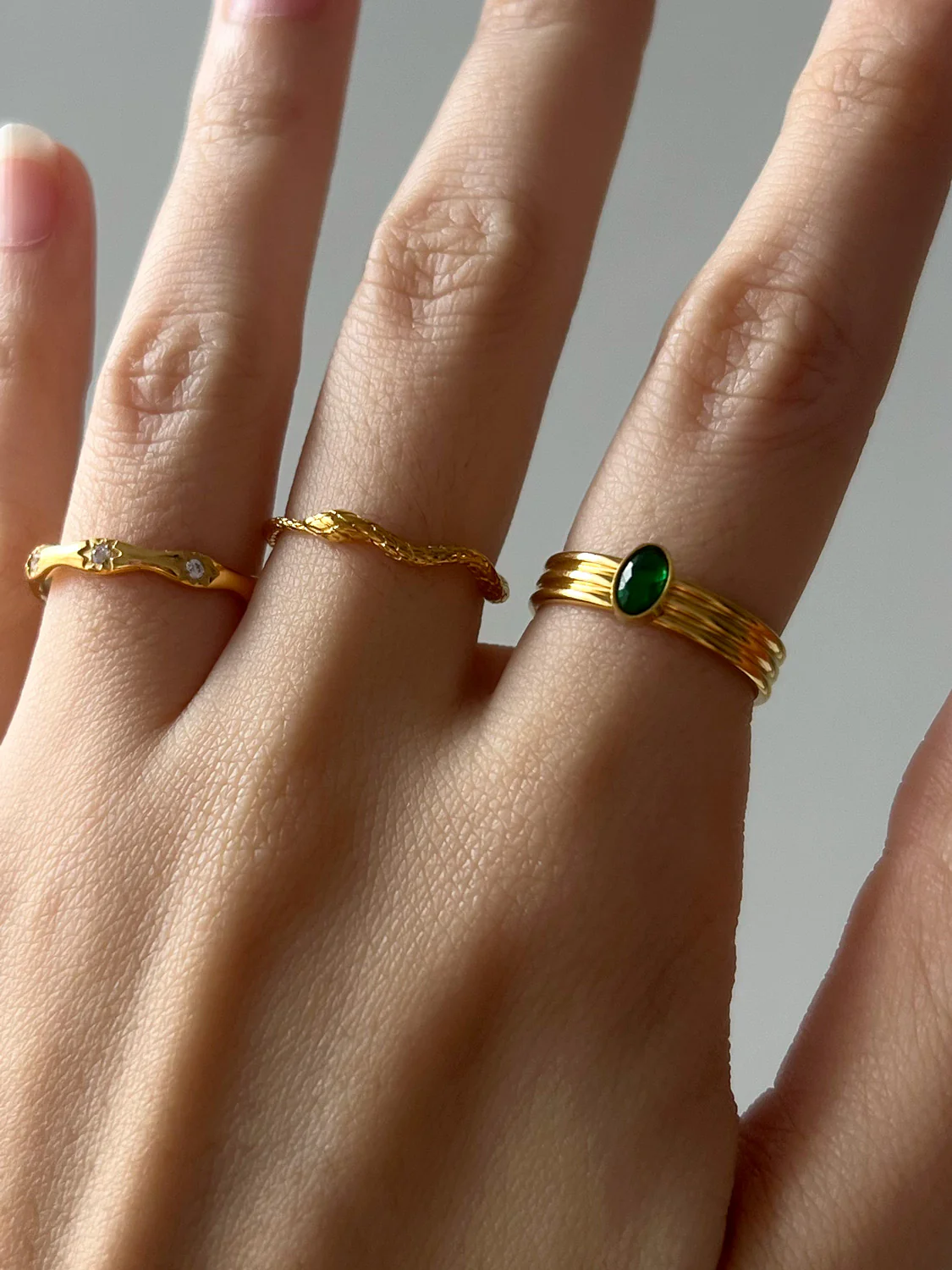 Textured Snake Ring, Stainless Steel - Gold - Image 2