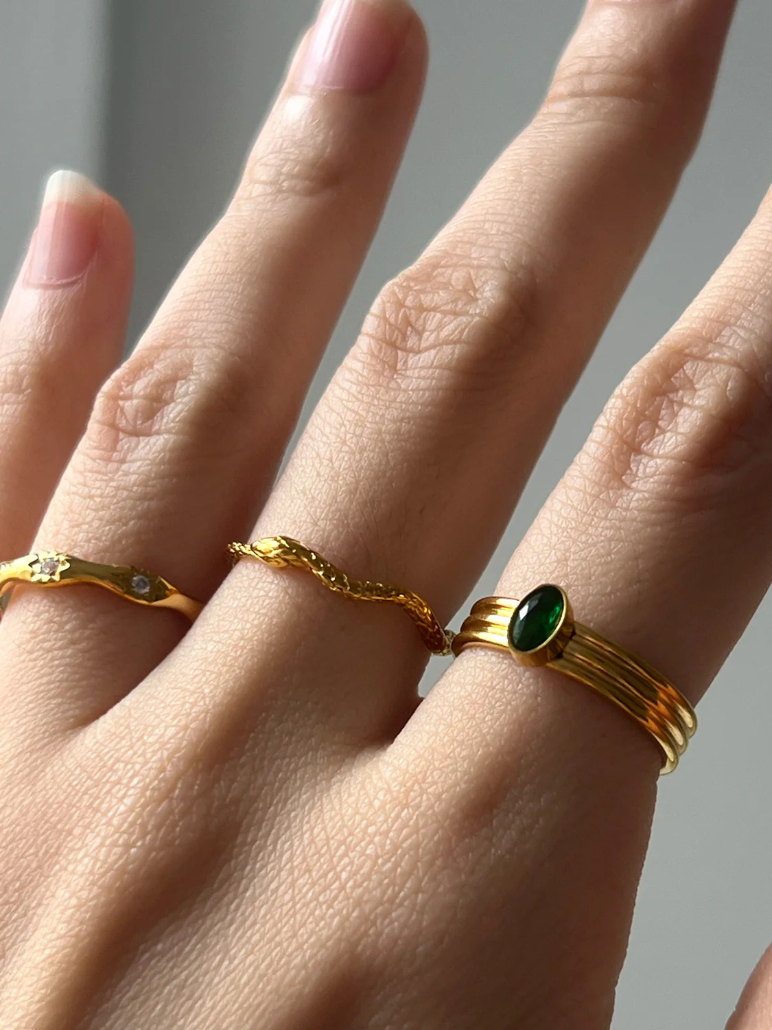 Textured Snake Ring, Stainless Steel - Gold - Image 3