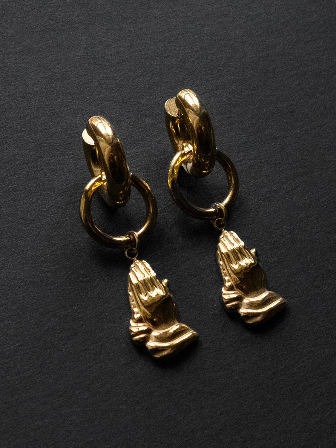 Hands in Prayer Chunky Gold Hoops - Image 2