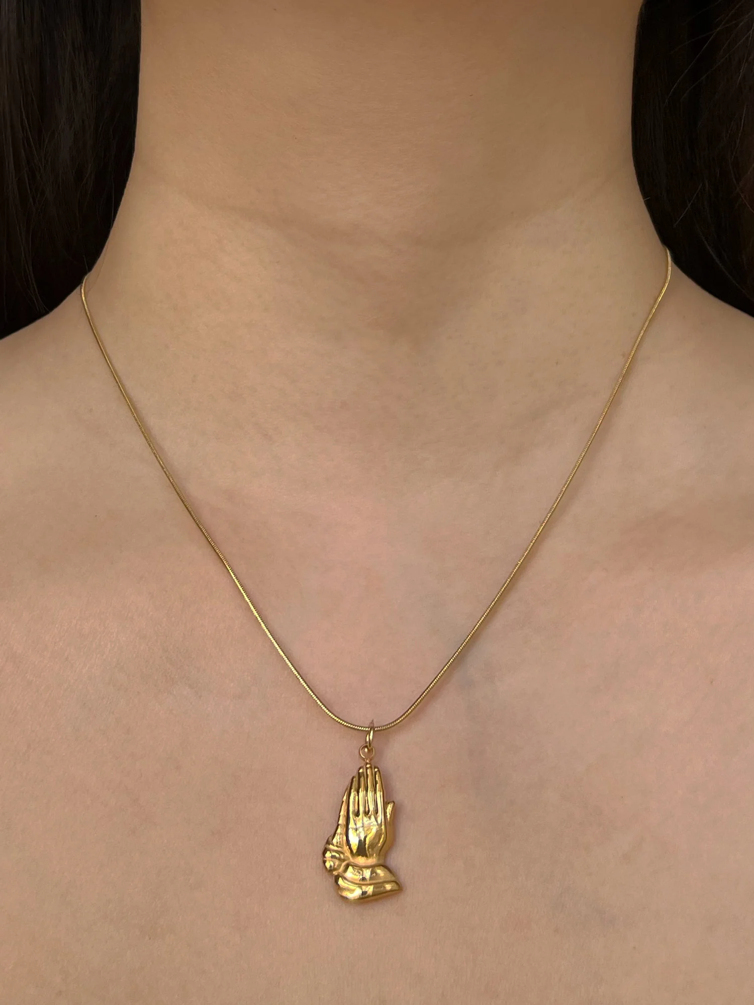 Hands in Prayer Necklace - Gold - Image 2