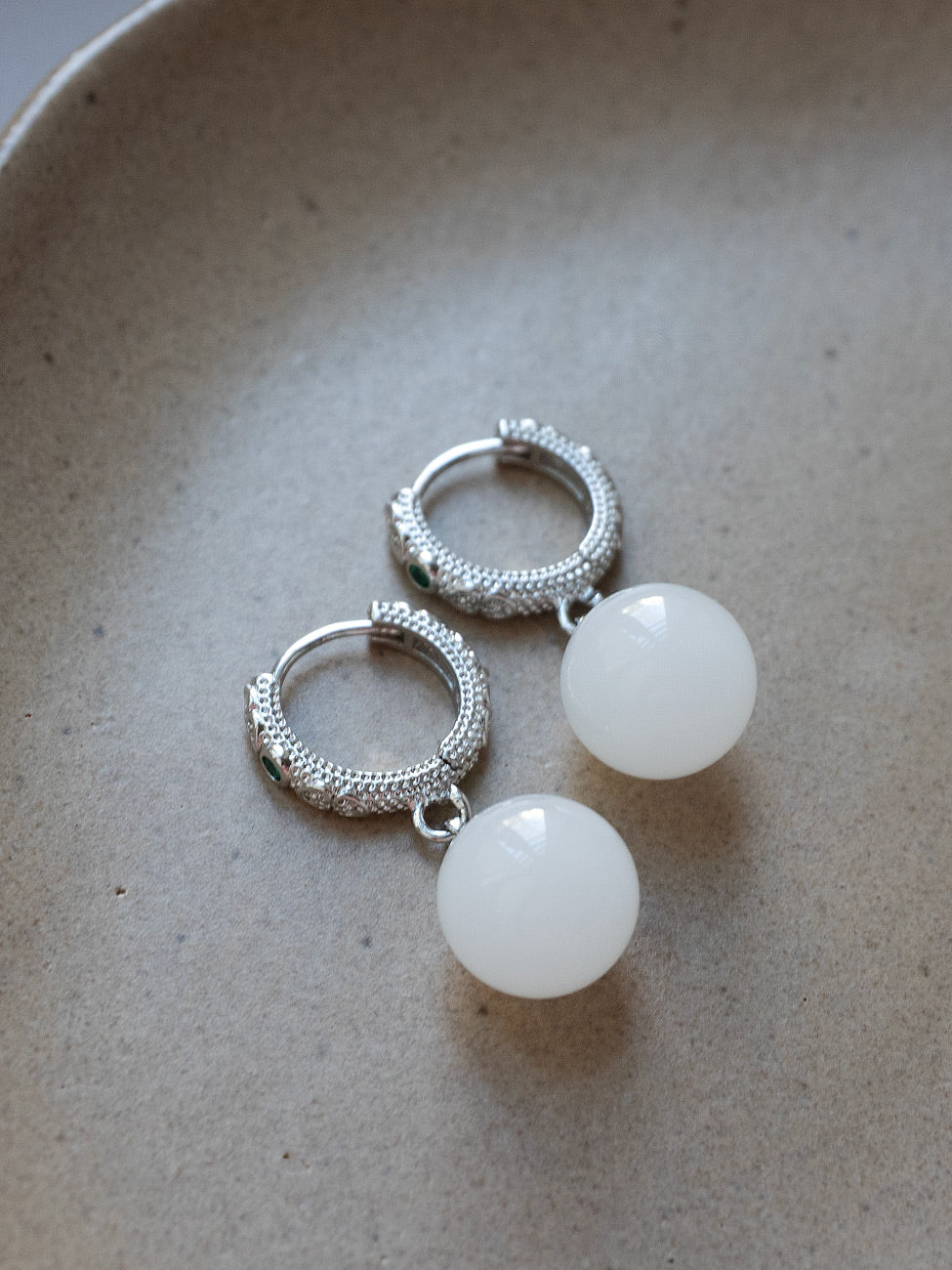 Intricate Huggies, S925 - Silver, White Jade