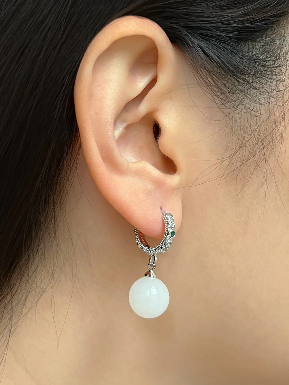 Intricate Huggies, S925 - Silver, White Jade - Image 3