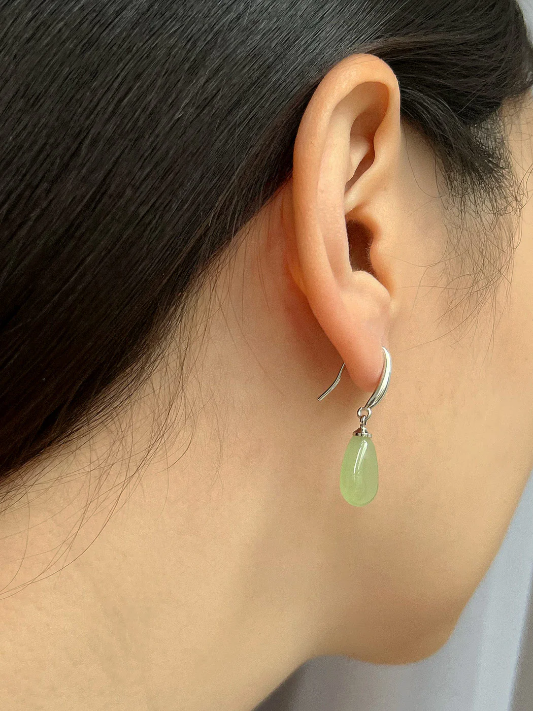 Jade Droplet Earrings, S925 - Silver - Image 3