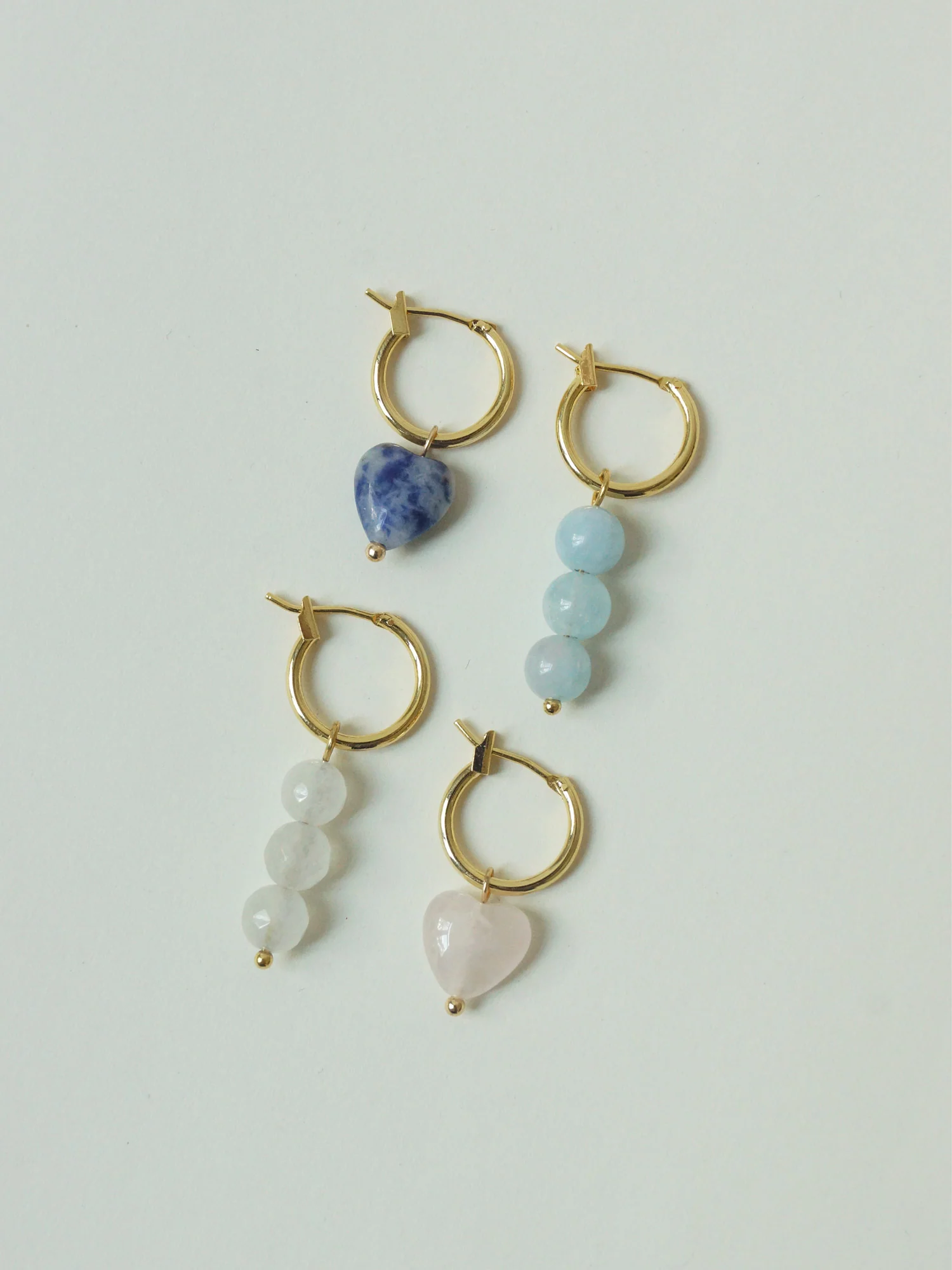 Little Stone Heart Mismatched Hoops - Pink/White - Image 6