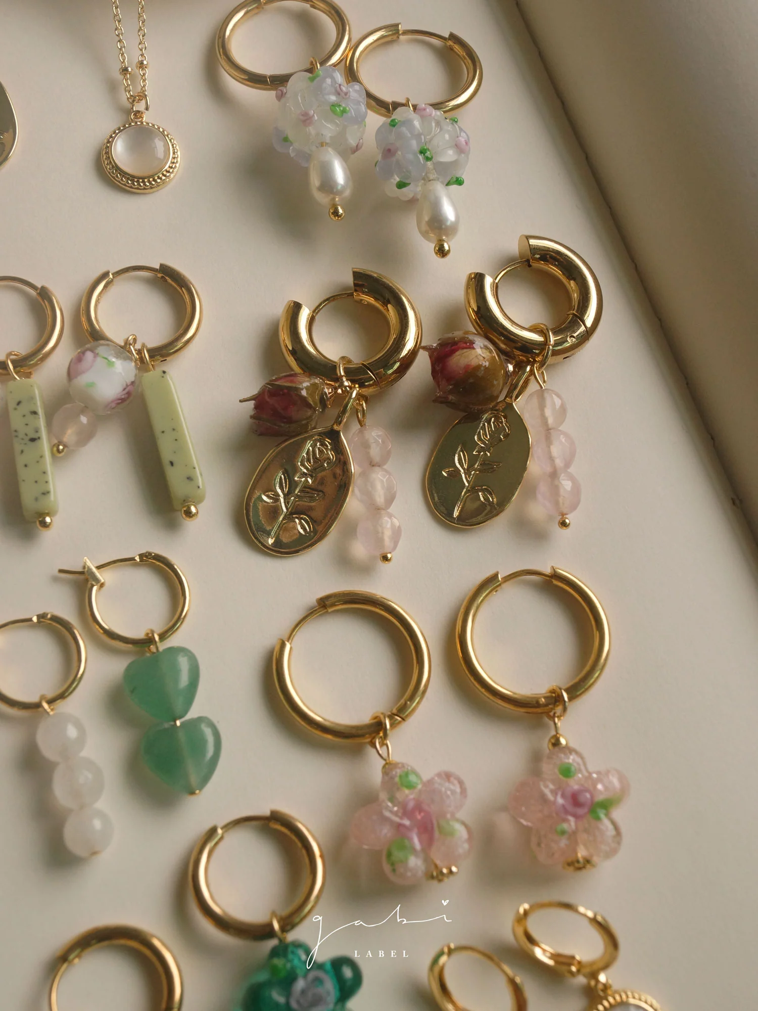 Mismatched Stone Hoop Earrings - Aventurine - Image 6