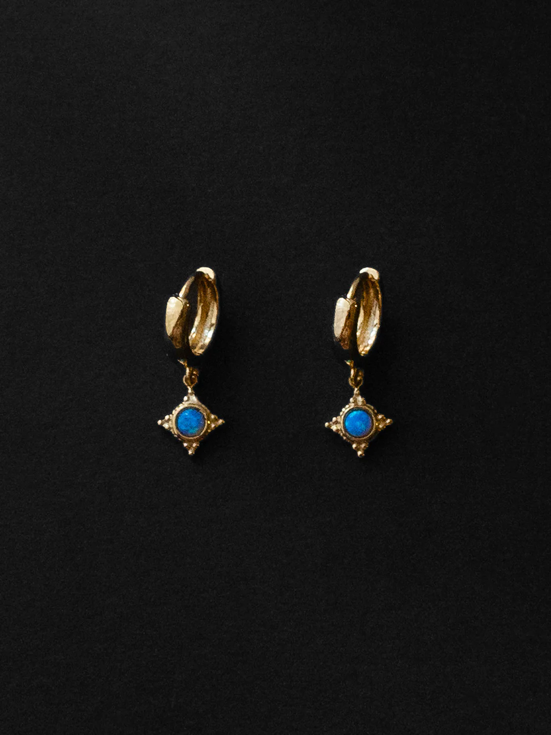 Opal Pendant Huggies - Cerulean Blue