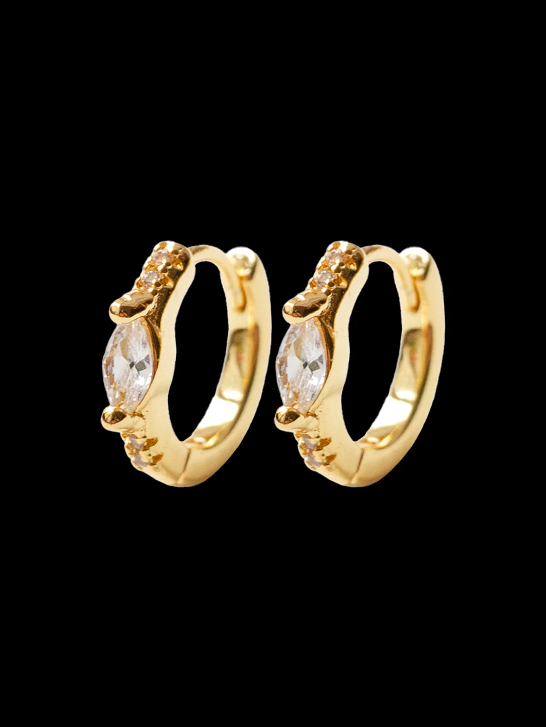 Oval Gemstone Huggies, S925 - Clear, Gold