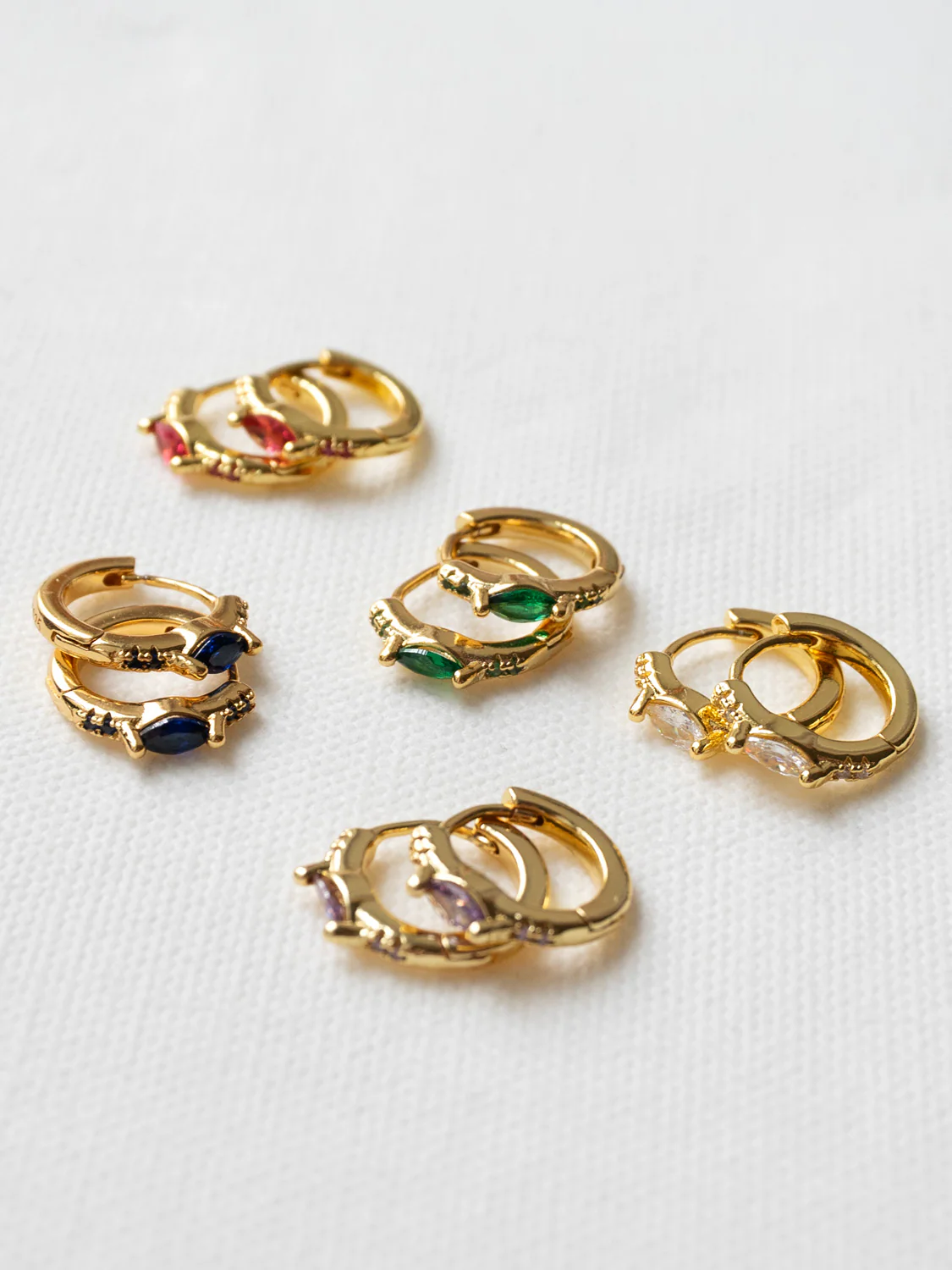 Oval Gemstone Huggies, S925 - Grapefruit, Gold - Image 5