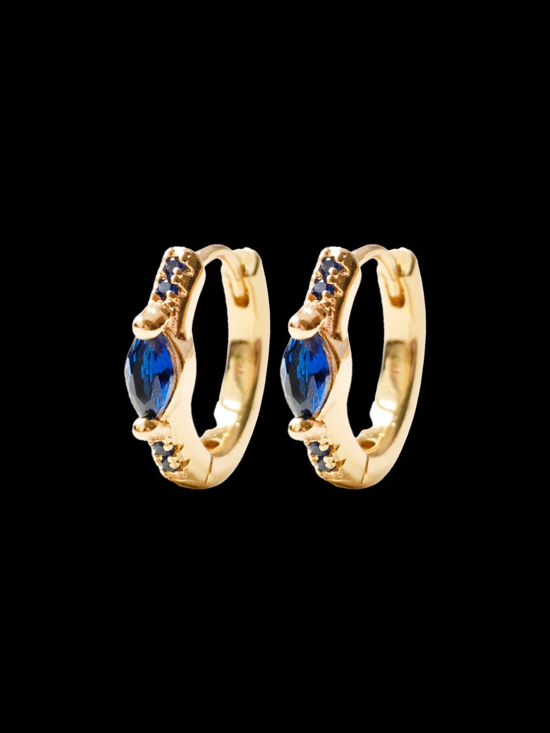 Oval Gemstone Huggies, S925 - Royal Blue, Gold