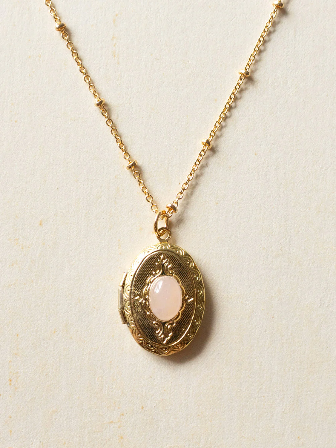Oval Locket Pendant Necklace - Rose Quartz