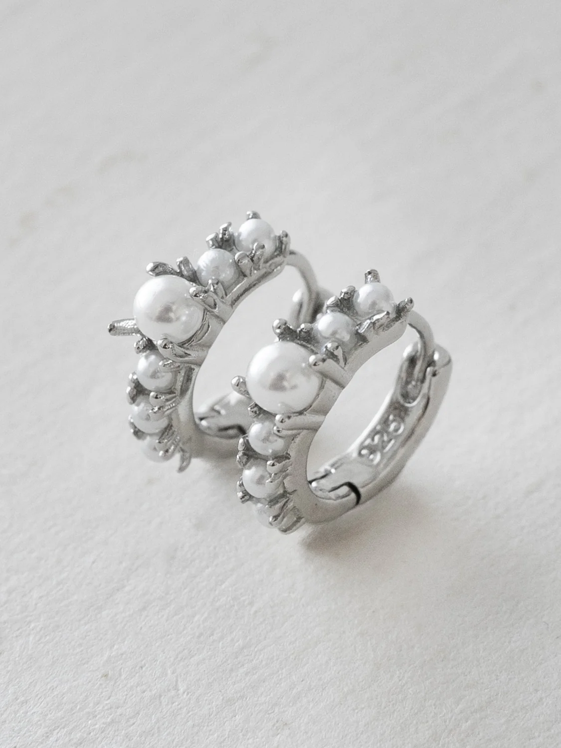 Pearl-Encrusted Huggies, S925, Silver