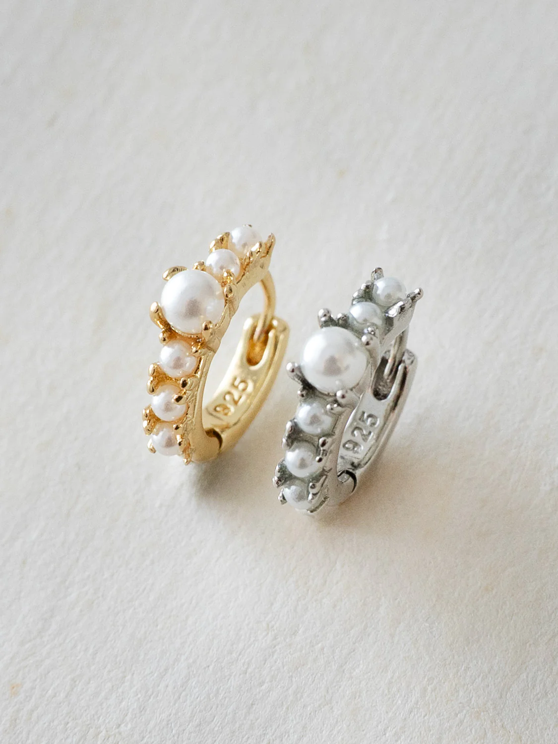 Pearl-Encrusted Huggies, S925, Silver - Image 4