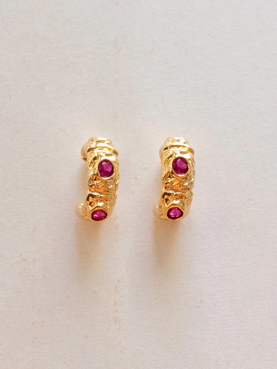 Petite Baroque Gem-encrusted Hoops - Magenta