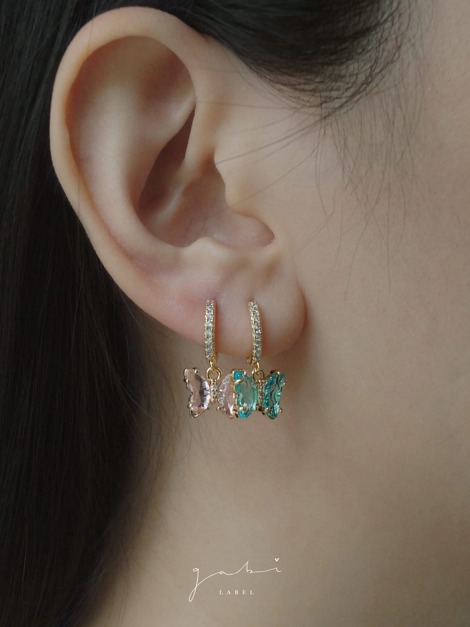 Petite Butterfly Huggies - Aqua *14K Gold-plated - Image 7