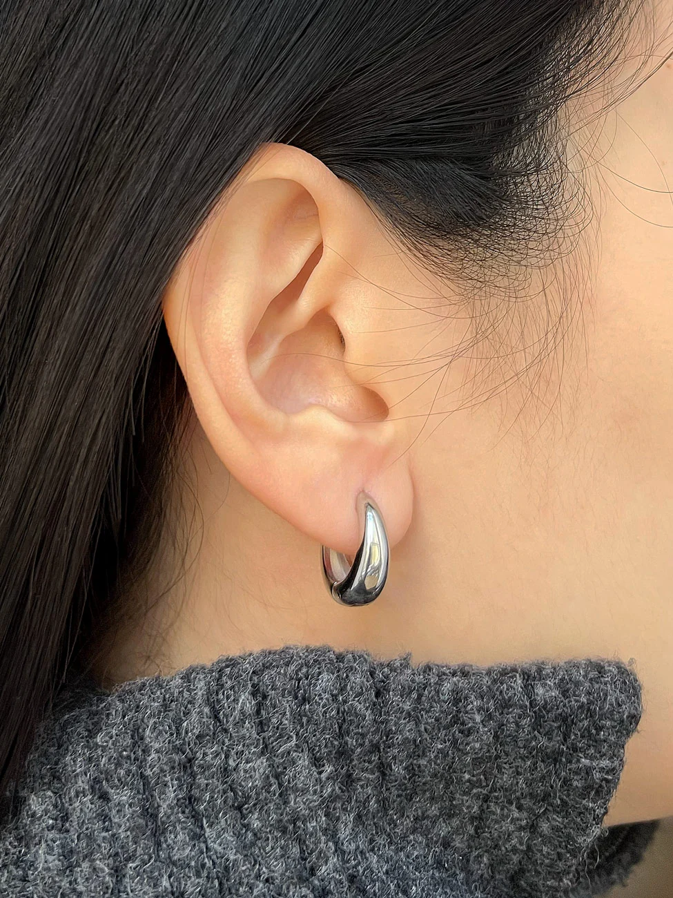 Petite Chunky Hoops, Stainless Steel - Silver - Image 2