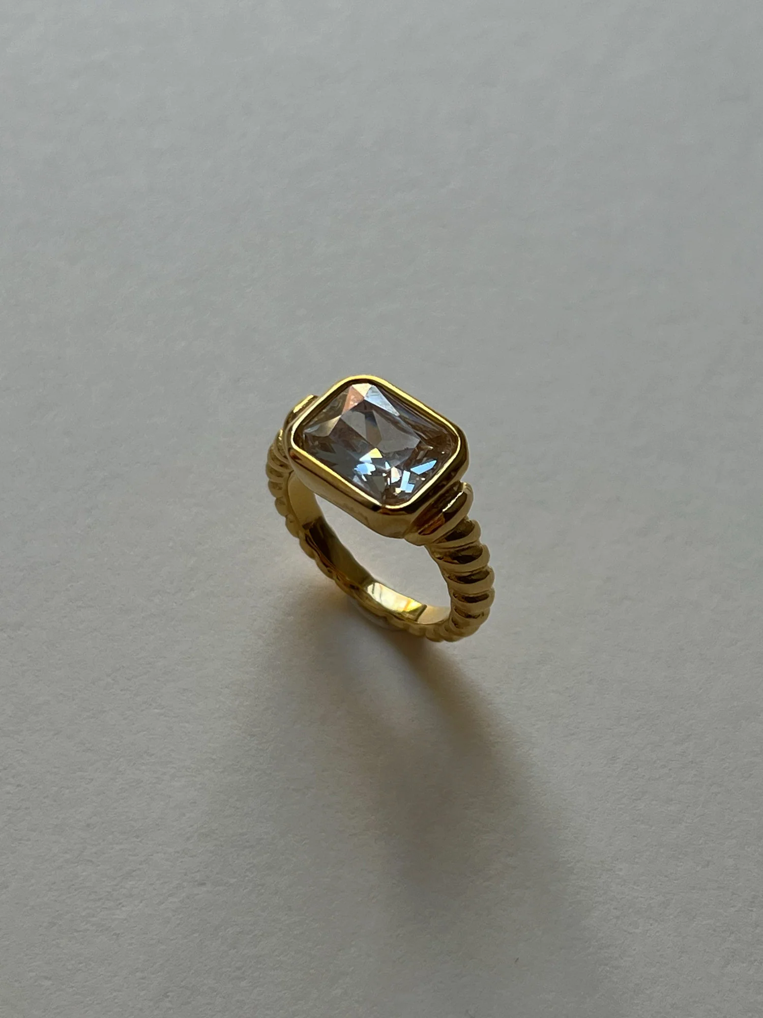 Rectangular Gemstone Twist Ring - Clear - Image 3