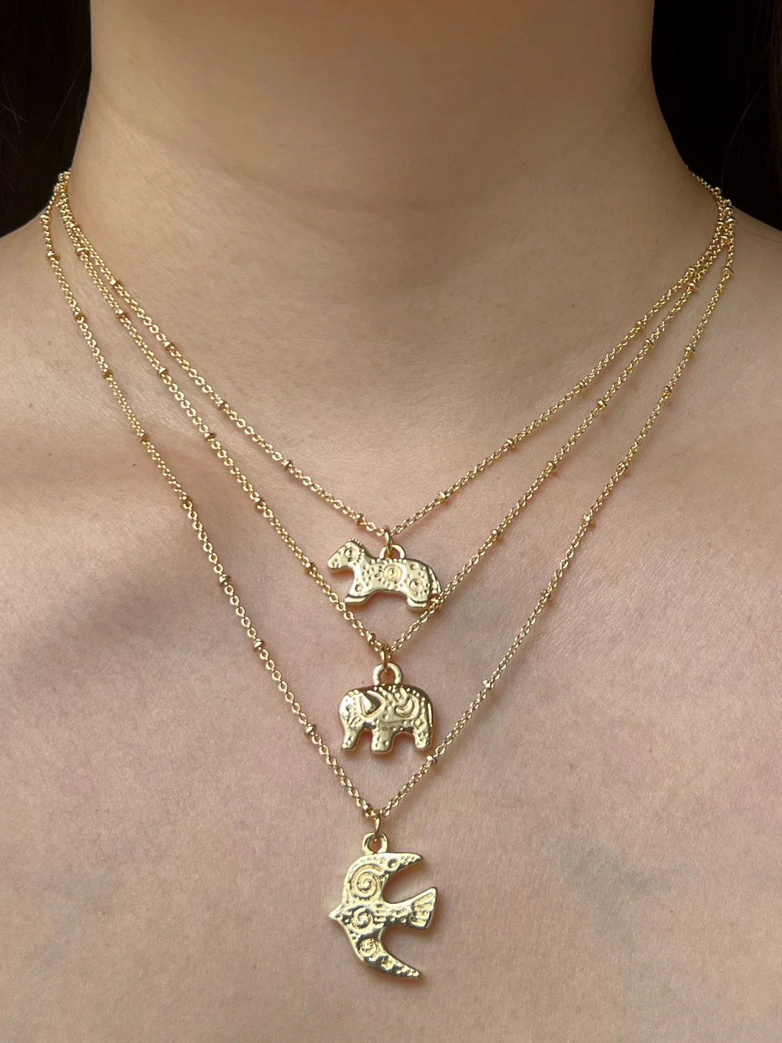 Resort Necklace, Gold - Carved Gentle Elephant - Image 2