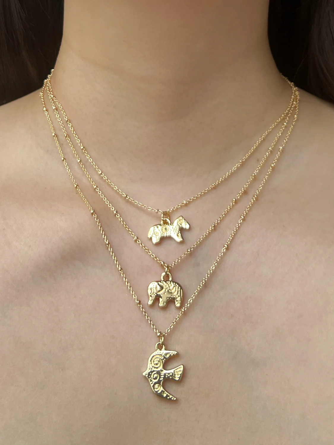 Resort Necklace, Gold - Carved Gentle Elephant - Image 4